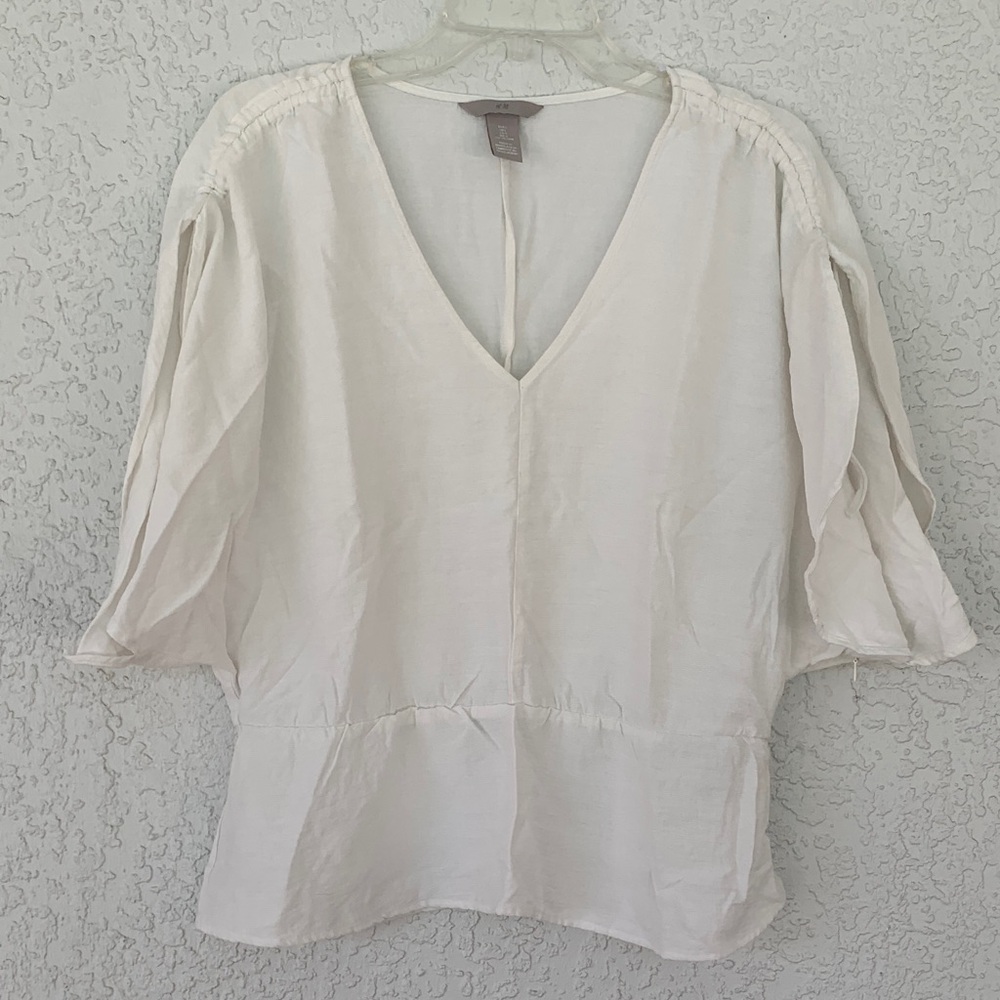 H&M White V-Neck Peasant Blouse size L